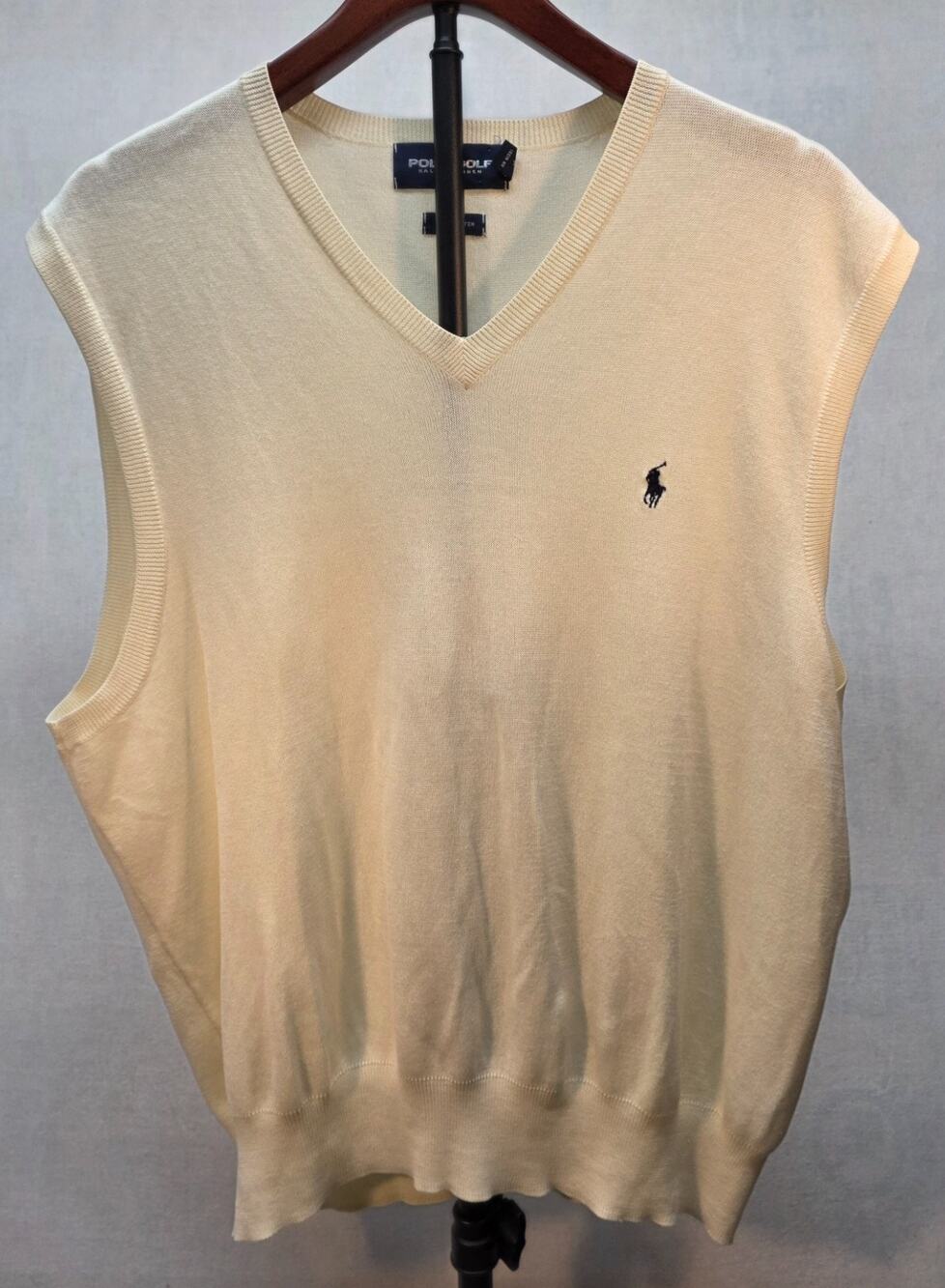 Polo Golf Ralph Lauren 100% Cotton Cream Mens Sweater Vest Sz Large. Classic